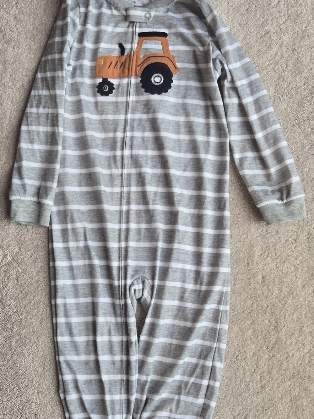 Carter's Gray Striped Kids Pajamas with Orange Tractor
